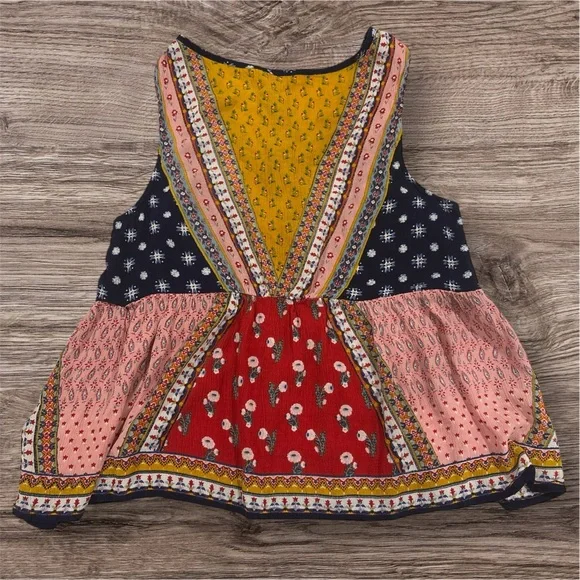 Patrons of Peace Bohemian Patchwork Sleeveless Double bow Tassel Top Women’s M - Picture 2 of 5